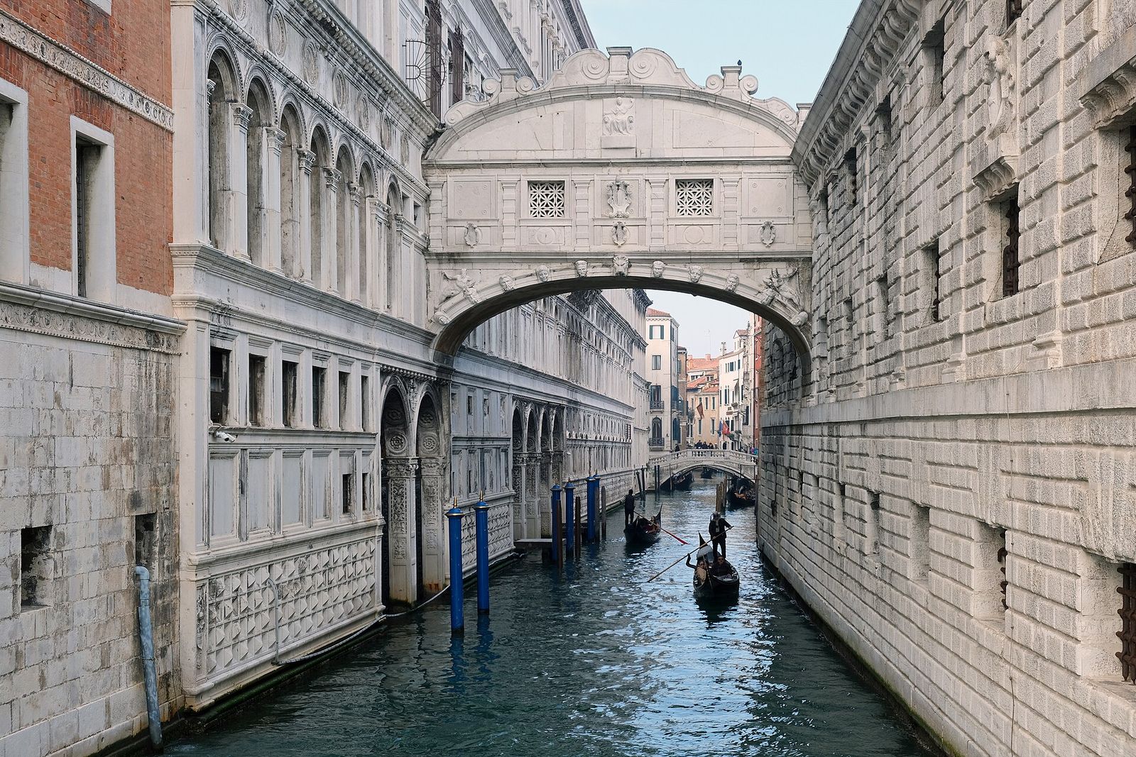 The Bridge of Sighs, an enclosed white limestone bridge above a canal